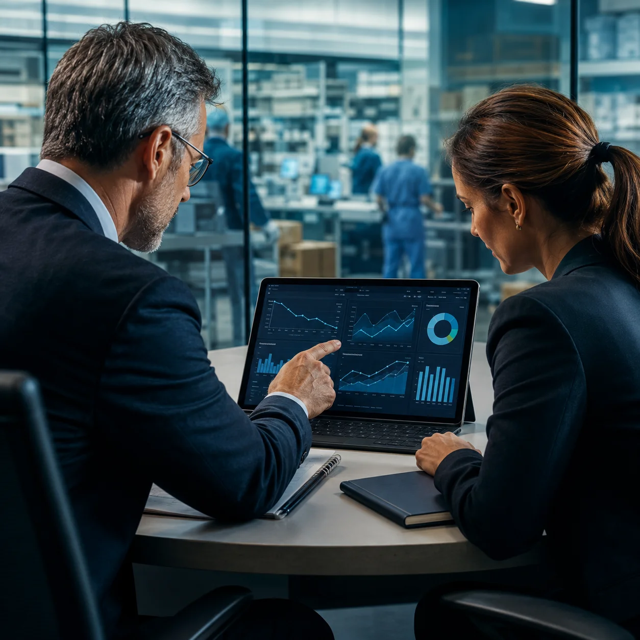 Profissionais analisando indicadores de abastecimento em ambiente corporativo