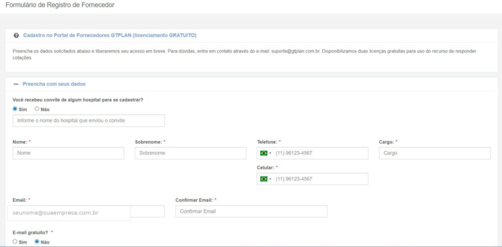 Formulário de Registro - Seção Preencha com seus dados