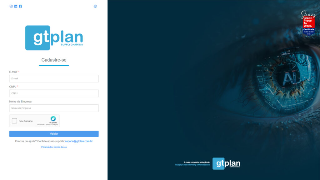 tela login cadastro fornecedor GTPLAN